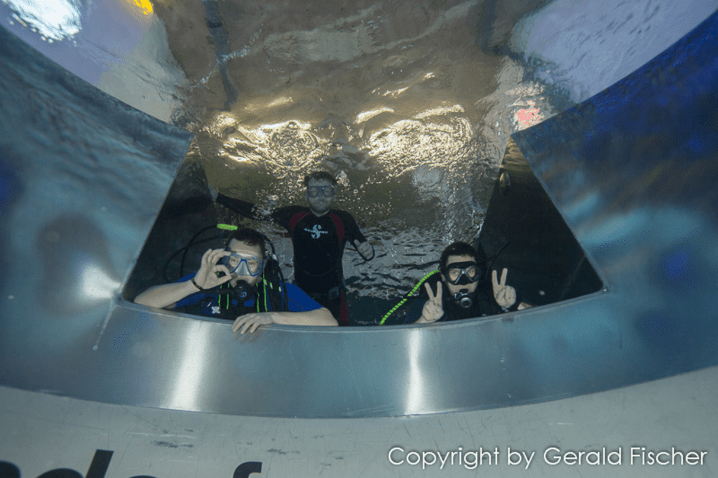 Drei Taucher im Tauchturm in Graz Seiersberg